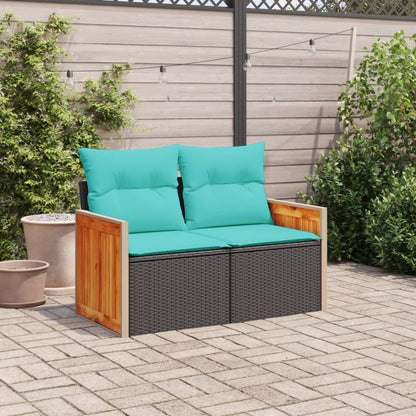 Divano da giardino con cuscini 2 posti nero in polyrattan | homemem39