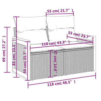 Divano da giardino con cuscini 2 posti nero in polyrattan | homemem39