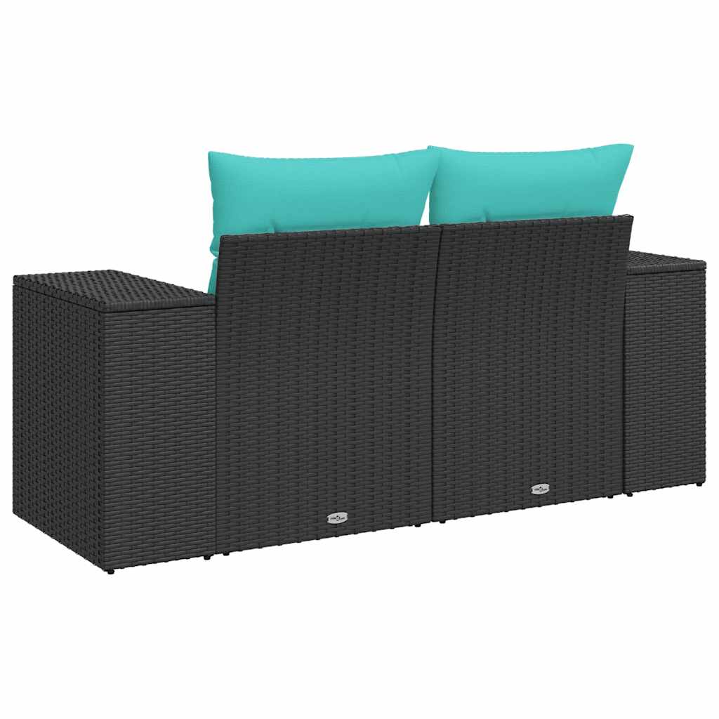 Divano da Giardino con Cuscini a 2 Posti Nero in Polyrattan | homemem39