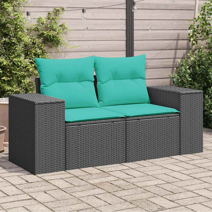 Divano da Giardino con Cuscini a 2 Posti Nero in Polyrattan | homemem39
