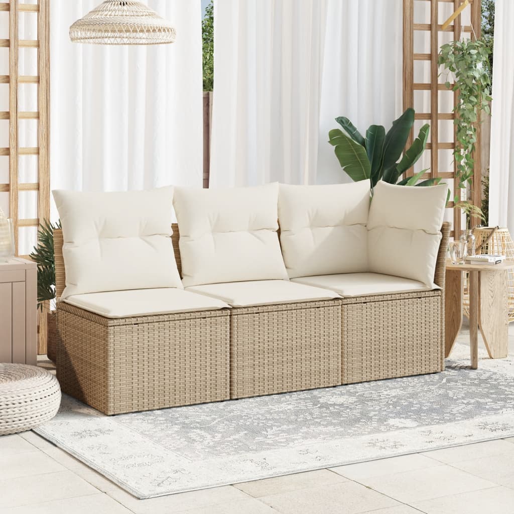 Divano Giardino Senza Braccioli con Cuscini Beige in Polyrattan - homemem39