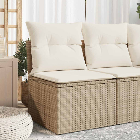 Divano Giardino Senza Braccioli con Cuscini Beige in Polyrattan - homemem39