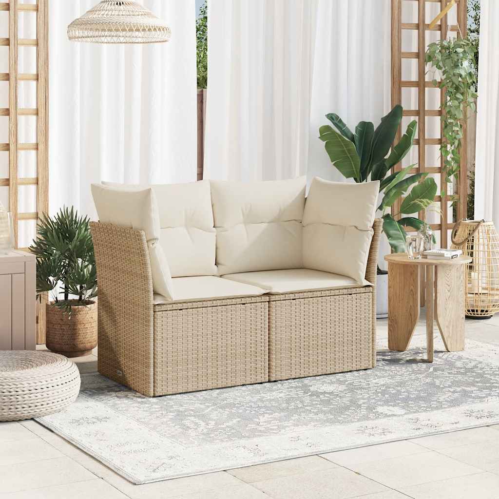 Divano da Giardino con Cuscini a 2 Posti Beige in Polyrattan - homemem39