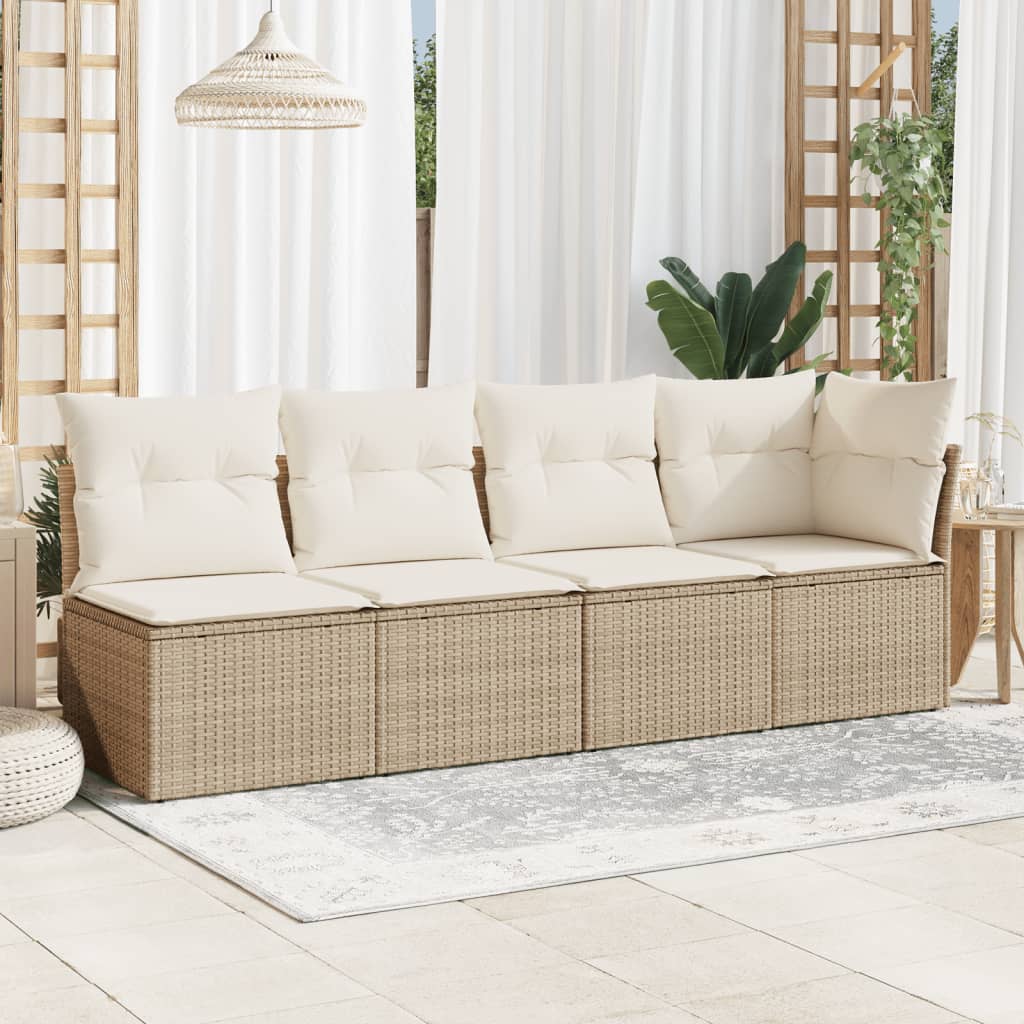 Divano da Giardino con Cuscini a 4 Posti Beige in Polyrattan - homemem39