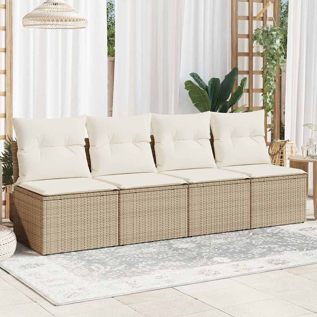 Divano da Giardino con Cuscini a 4 Posti Beige in Polyrattan - homemem39