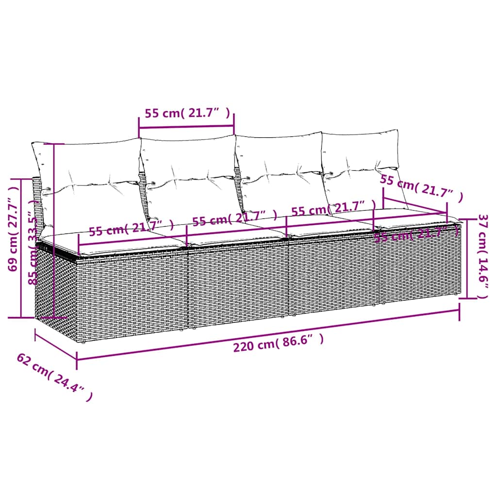 Divano da Giardino con Cuscini a 4 Posti Beige in Polyrattan - homemem39