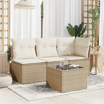Tavolo da Giardino Piano in Vetro Beige 55x55x37 cm Polyrattan | homemem39