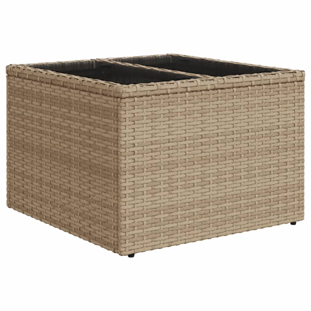 Tavolo da Giardino Piano in Vetro Beige 55x55x37 cm Polyrattan - homemem39