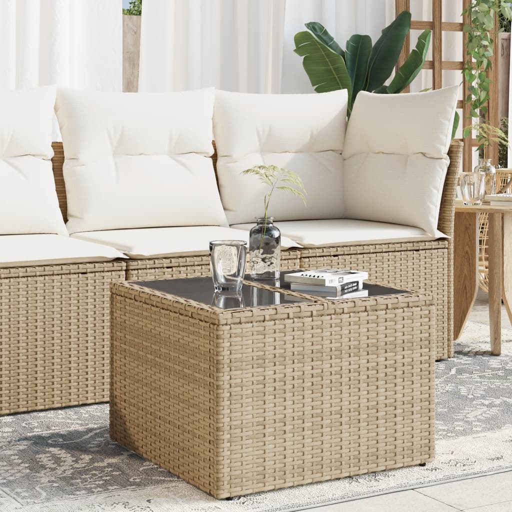 Tavolo da Giardino Piano in Vetro Beige 55x55x37 cm Polyrattan | homemem39