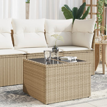Tavolo da Giardino Piano in Vetro Beige 55x55x37 cm Polyrattan | homemem39