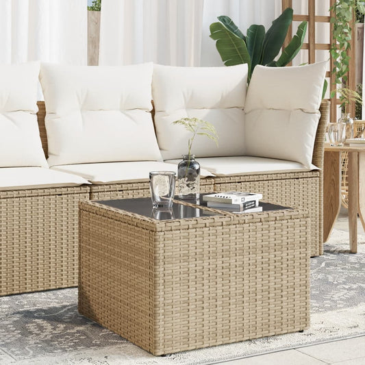 Tavolo da Giardino Piano in Vetro Beige 55x55x37 cm Polyrattan | homemem39