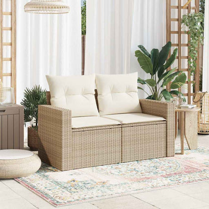 Divano da Giardino con Cuscini a 2 Posti Beige in Polyrattan | homemem39
