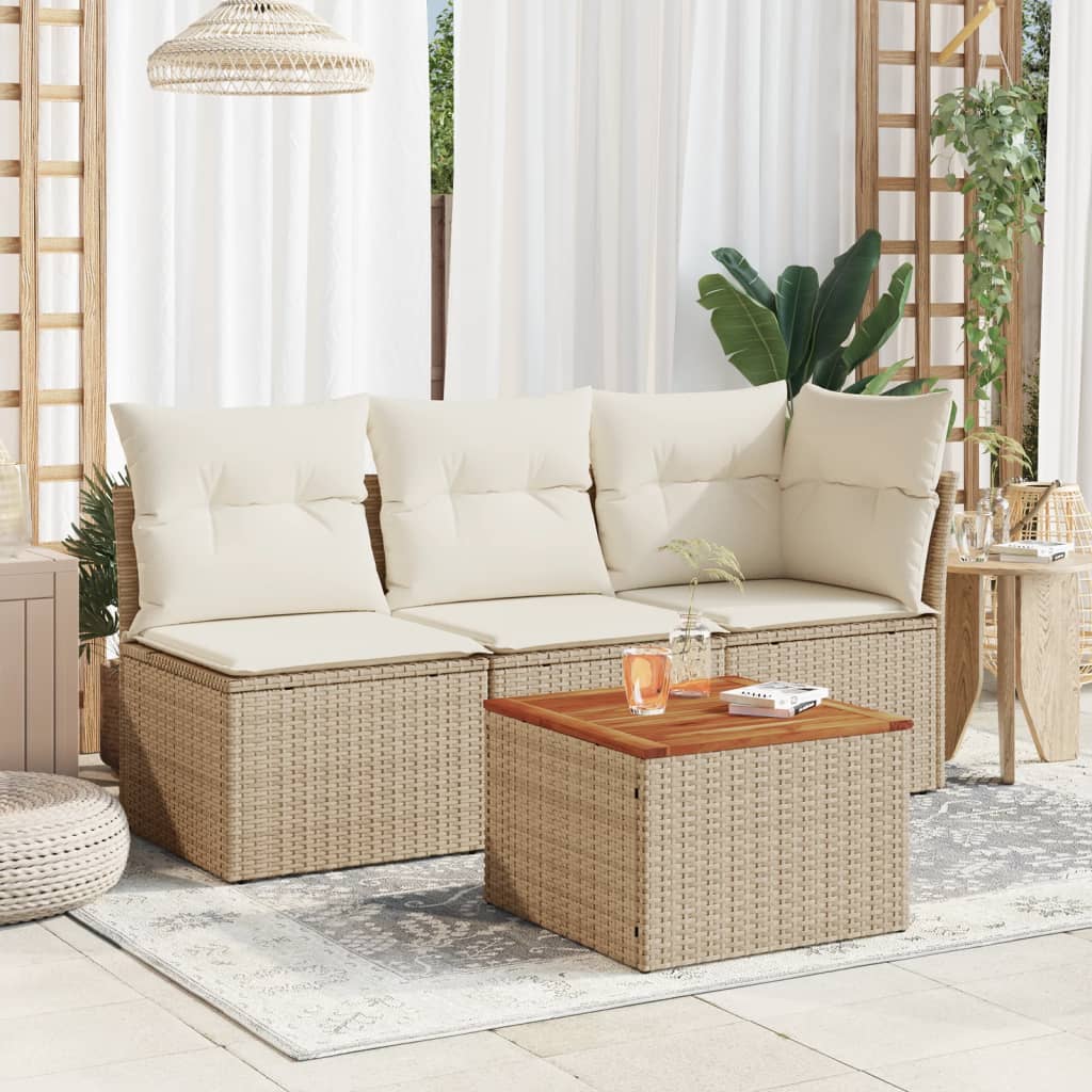 Tavolo da Giardino Beige 55x55x37 cm Polyrattan e Legno Acacia | homemem39