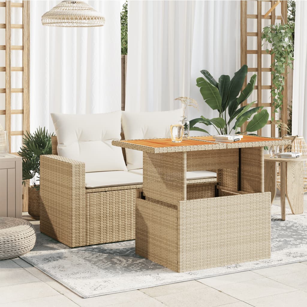 Tavolo da Giardino Beige 100x55x73 cm Polyrattan e Legno Acacia - homemem39
