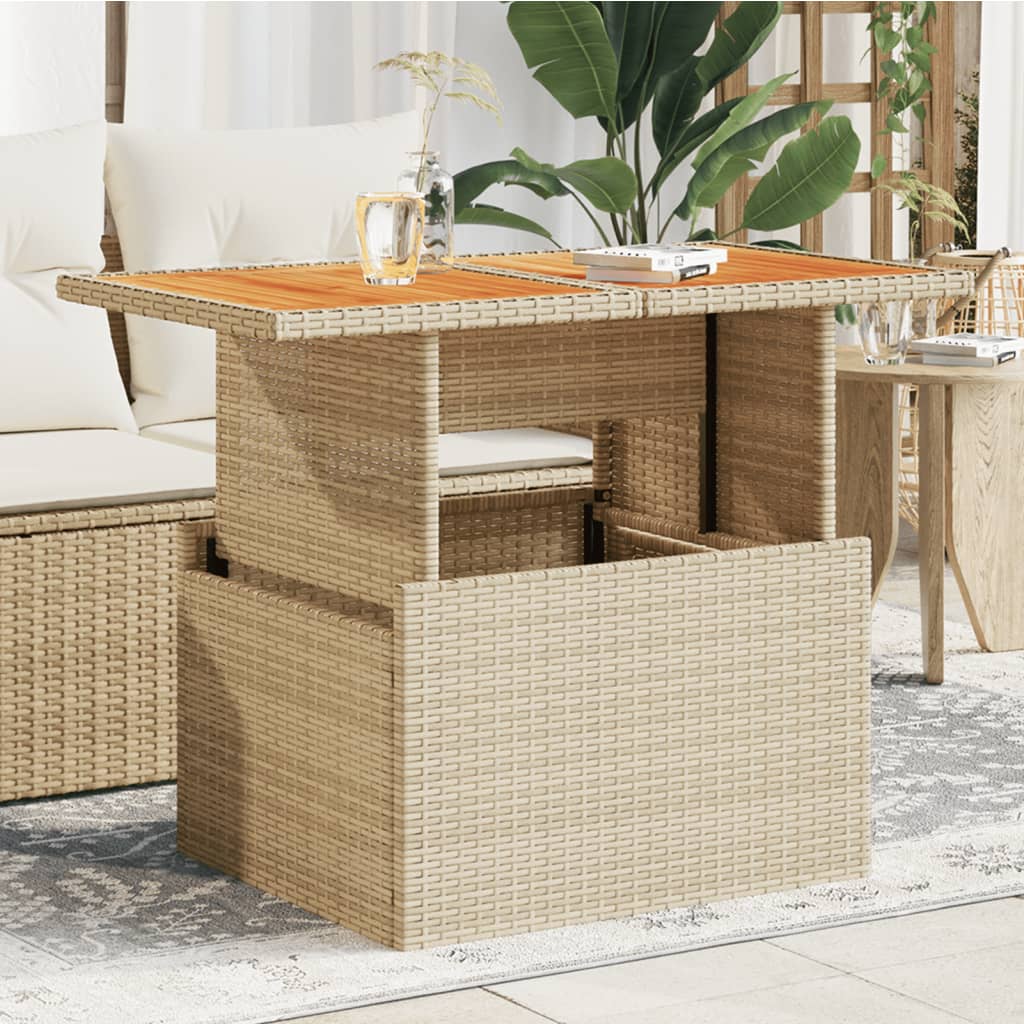 Tavolo da Giardino Beige 100x55x73 cm Polyrattan e Legno Acacia