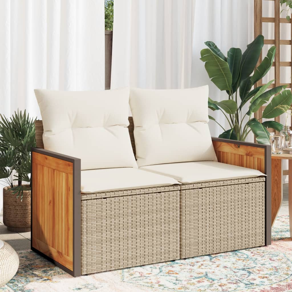 Divano da Giardino con Cuscini a 2 Posti Beige in Polyrattan - homemem39