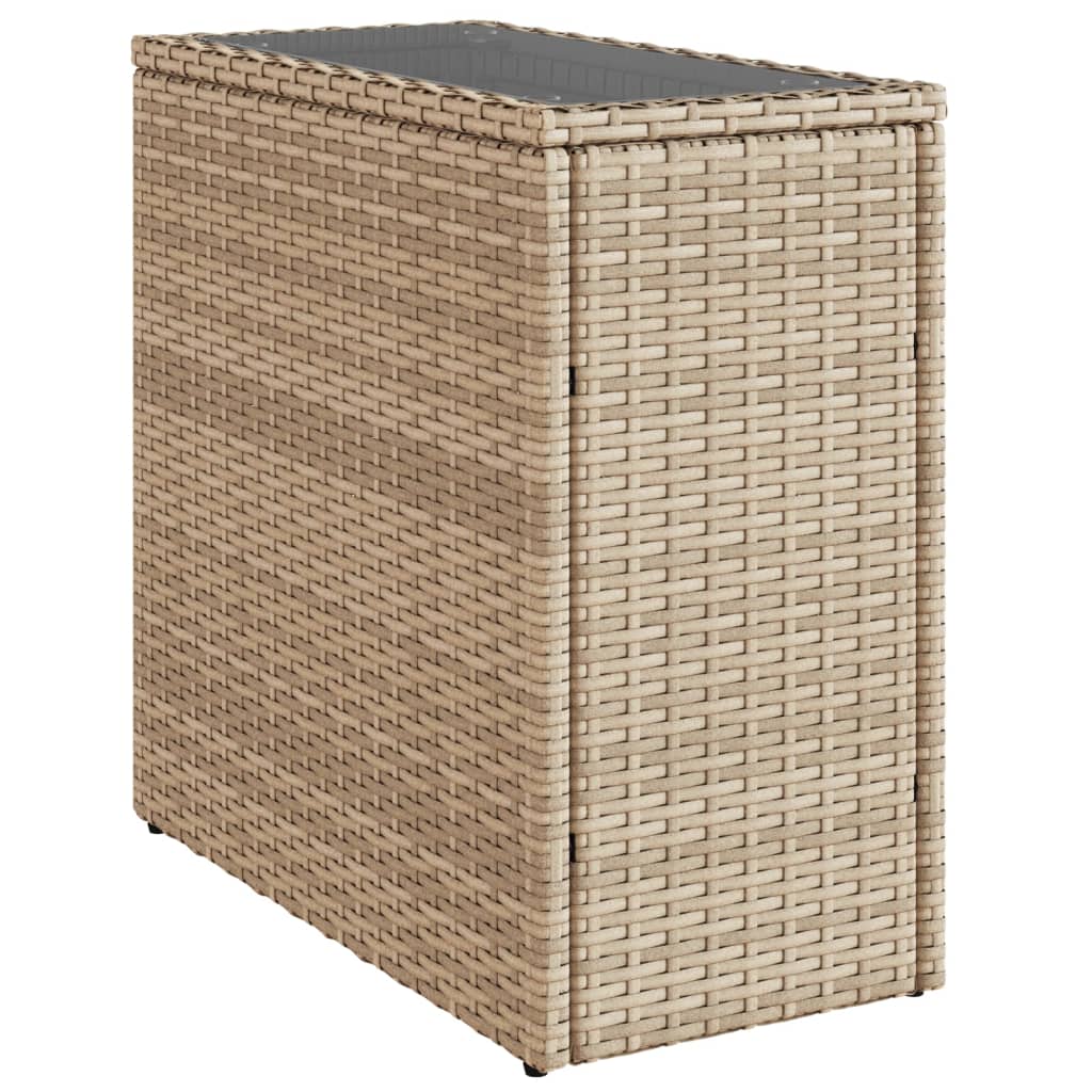 Tavolino da Giardino Piano Vetro Beige 58x27,5x55 cm Polyrattan | homemem39