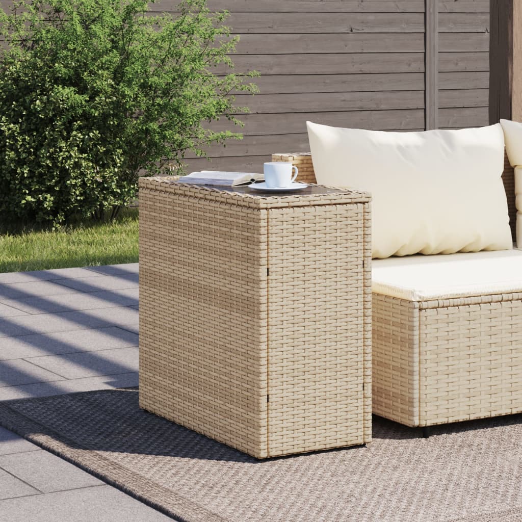Tavolino da Giardino Piano Vetro Beige 58x27,5x55 cm Polyrattan | homemem39