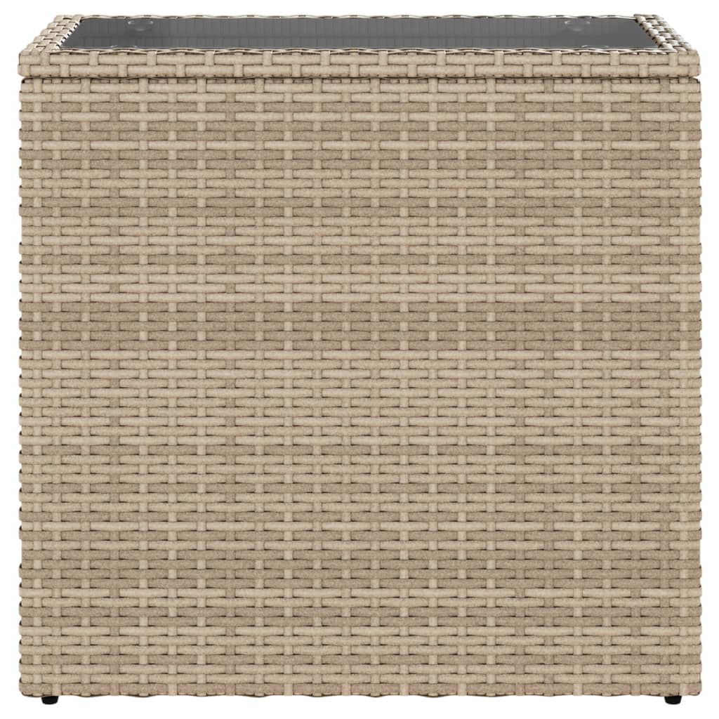 Tavolino da Giardino Piano Vetro Beige 58x27,5x55 cm Polyrattan | homemem39