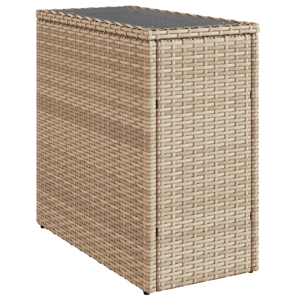 Tavolino da Giardino Piano Vetro Beige 58x27,5x55 cm Polyrattan | homemem39