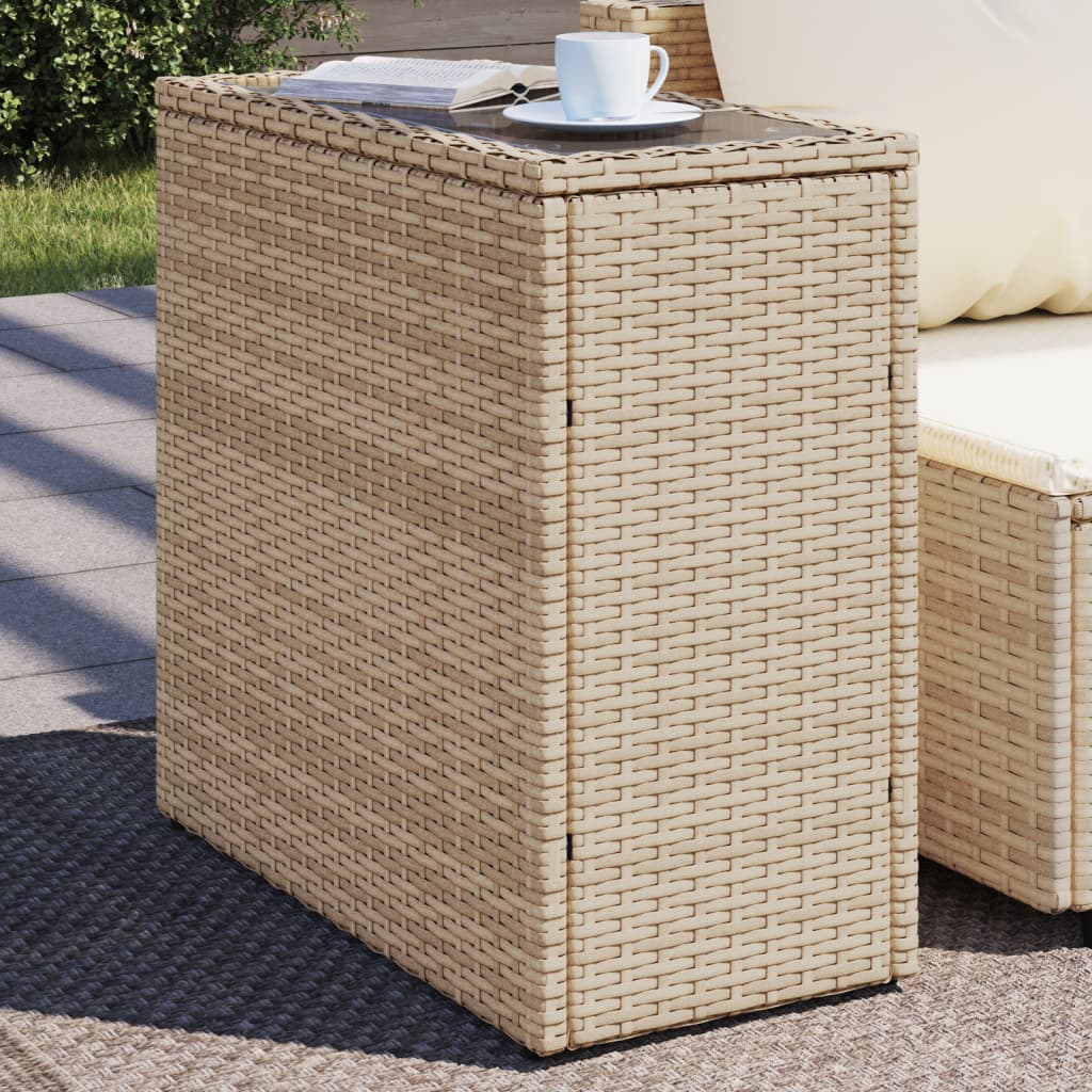 Tavolino da Giardino Piano Vetro Beige 58x27,5x55 cm Polyrattan | homemem39