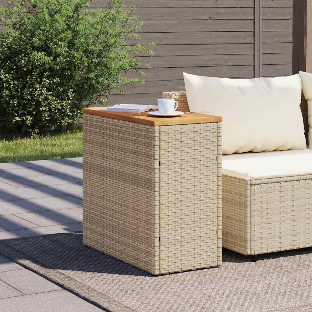 Tavolo da Giardino Piano in Legno Beige 58x27,5x55cm Polyrattan | homemem39