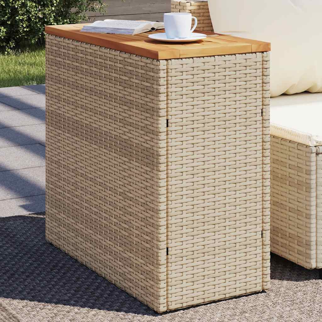 Tavolo da Giardino Piano in Legno Beige 58x27,5x55cm Polyrattan | homemem39