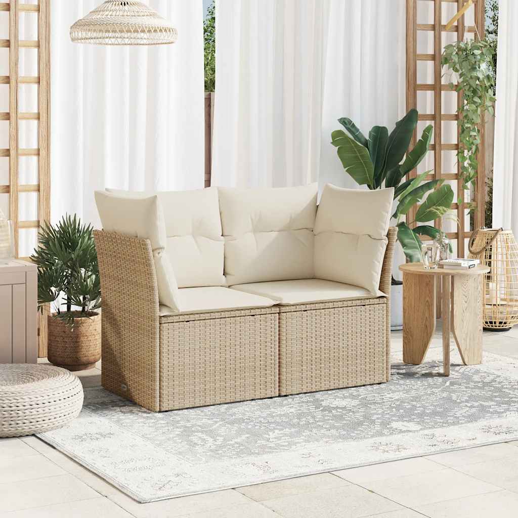 Divano da Giardino con Cuscini a 2 Posti Beige in Polyrattan | homemem39
