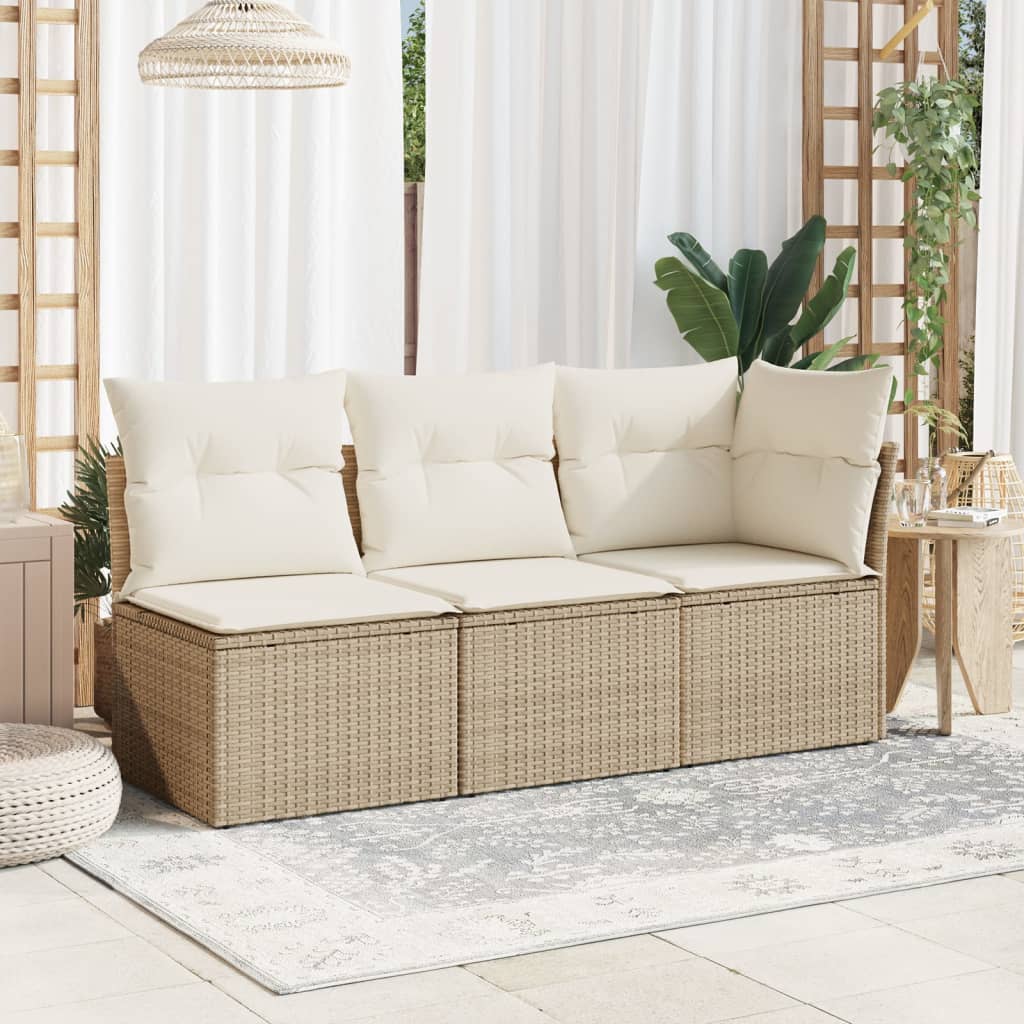 Divano da Giardino con Cuscini a 3 Posti Beige in Polyrattan - homemem39