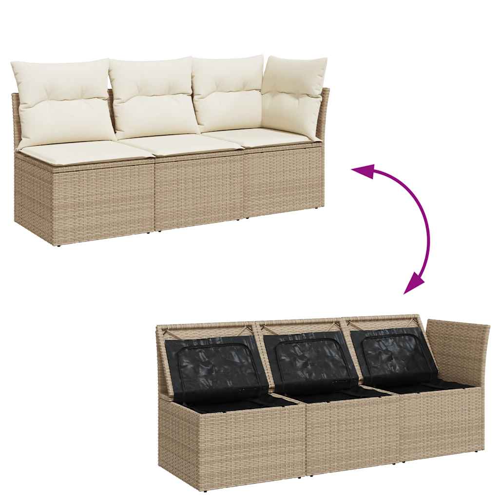 Divano da Giardino con Cuscini a 3 Posti Beige in Polyrattan - homemem39