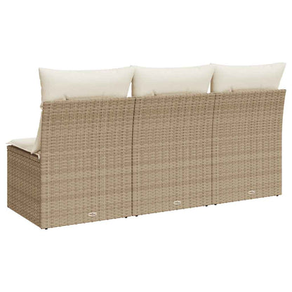 Divano da Giardino con Cuscini a 3 Posti Beige in Polyrattan | homemem39