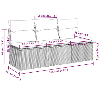 Divano da Giardino con Cuscini a 3 Posti Beige in Polyrattan | homemem39