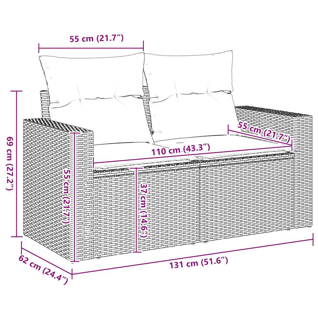 Divano da Giardino con Cuscini a 2 Posti Beige in Polyrattan | homemem39