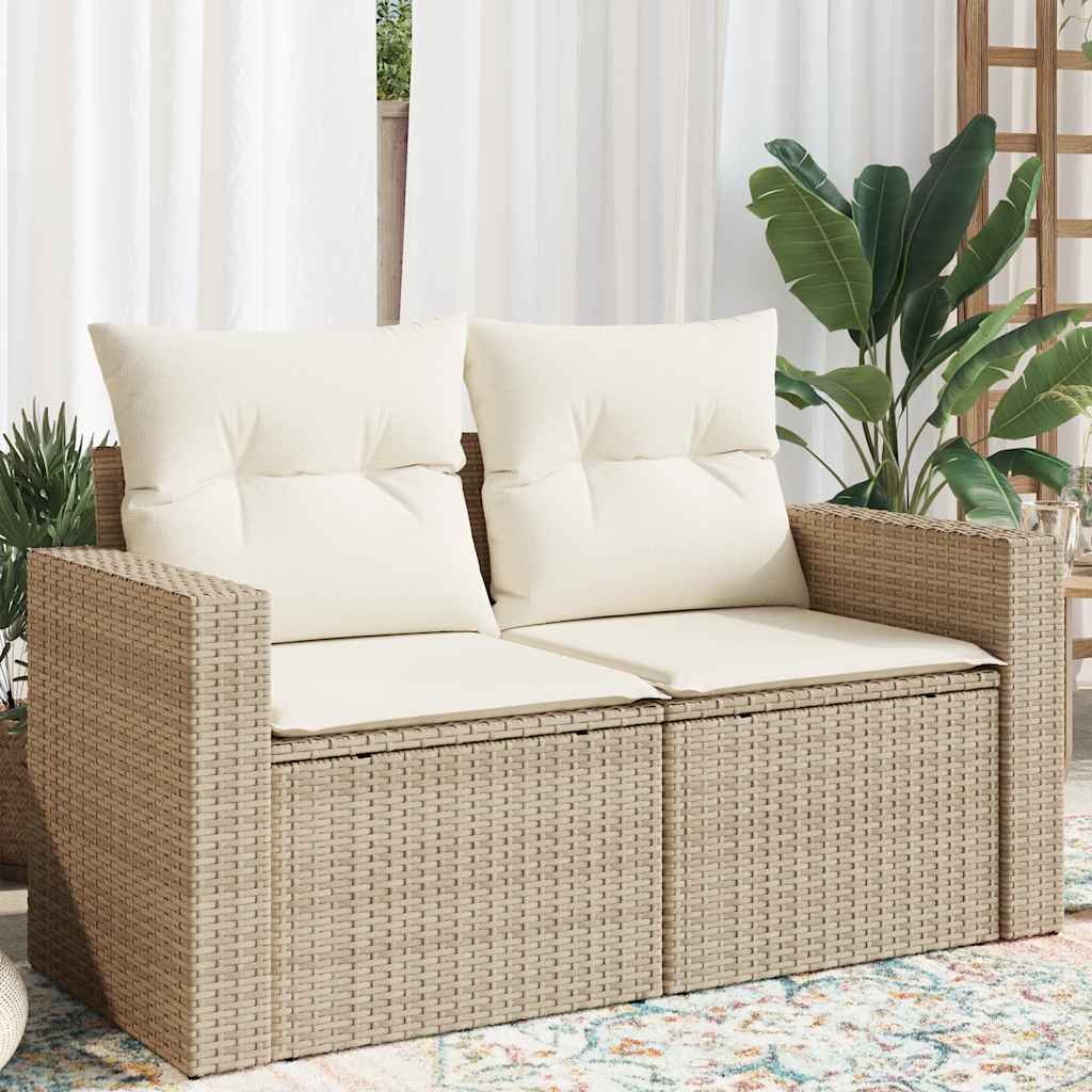 Divano da Giardino con Cuscini a 2 Posti Beige in Polyrattan | homemem39