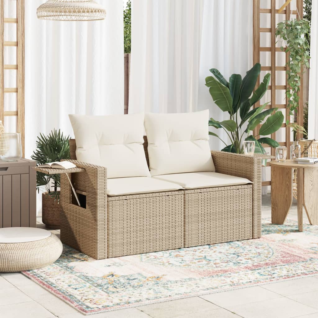 Divano da Giardino con Cuscini a 2 Posti Beige in Polyrattan | homemem39