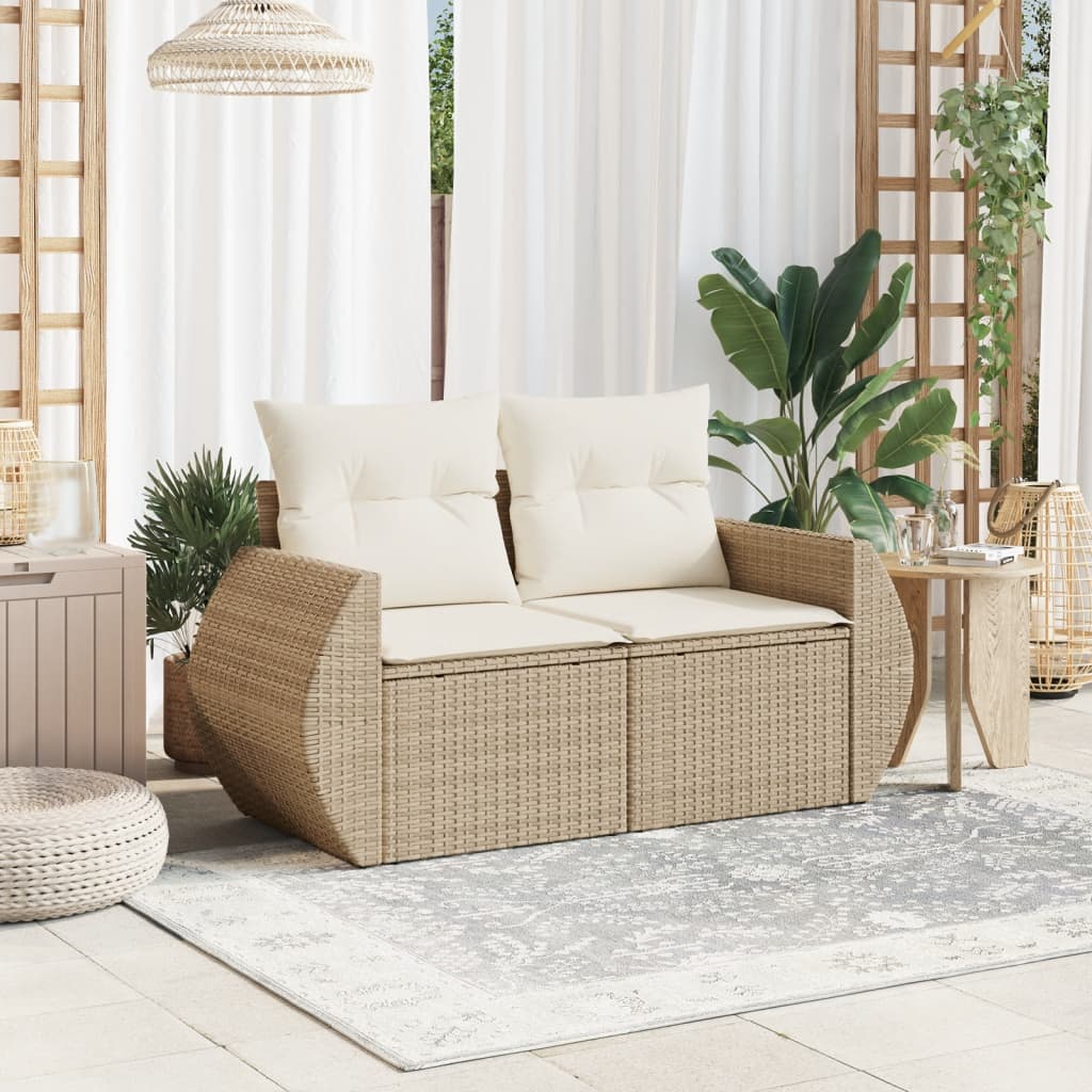 Divano da Giardino con Cuscini a 2 Posti Beige in Polyrattan | homemem39