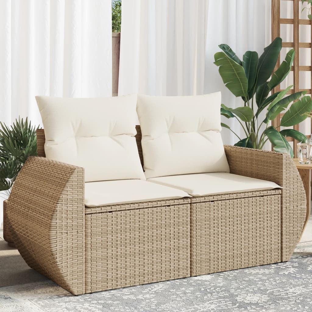 Divano da Giardino con Cuscini a 2 Posti Beige in Polyrattan | homemem39