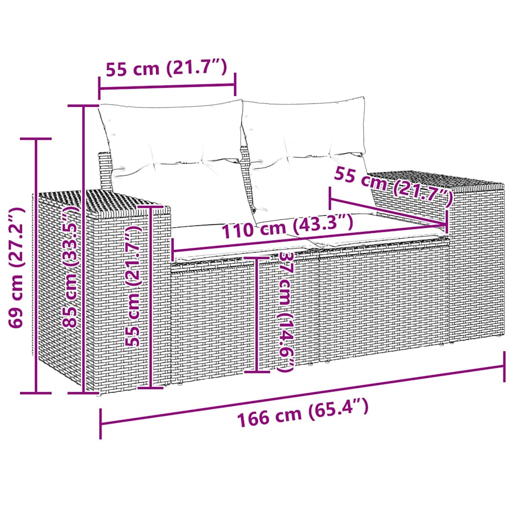 Divano da Giardino con Cuscini a 2 Posti Beige in Polyrattan - homemem39