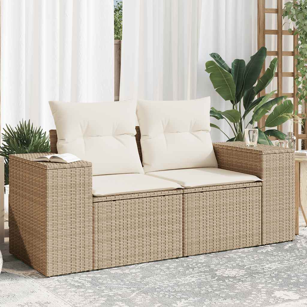 Divano da Giardino con Cuscini a 2 Posti Beige in Polyrattan - homemem39