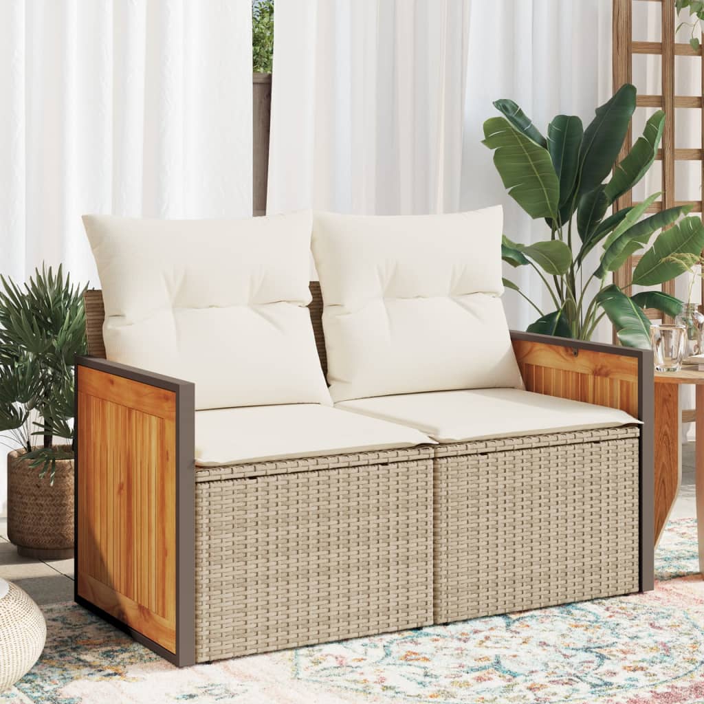 Divano da Giardino con Cuscini a 2 Posti Beige in Polyrattan - homemem39