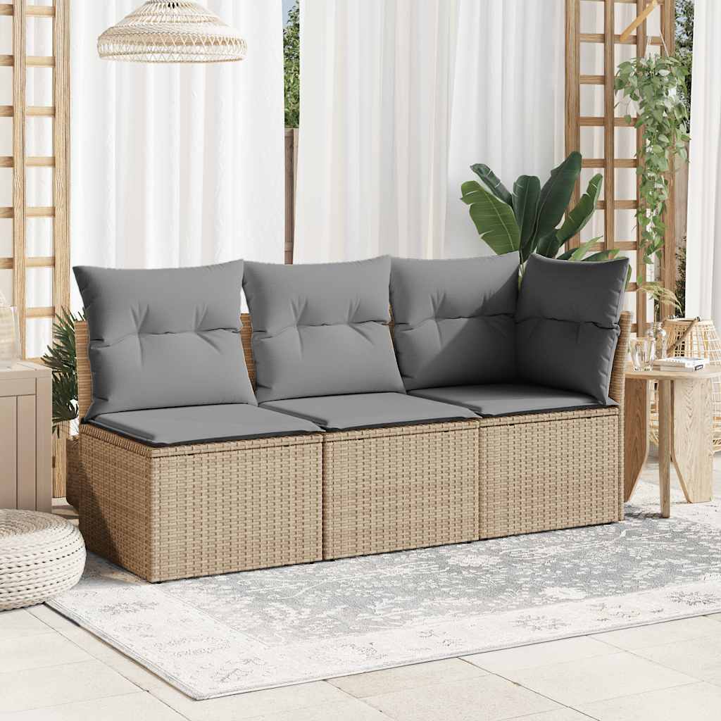 Divano Giardino Senza Braccioli con Cuscini Beige in Polyrattan - homemem39