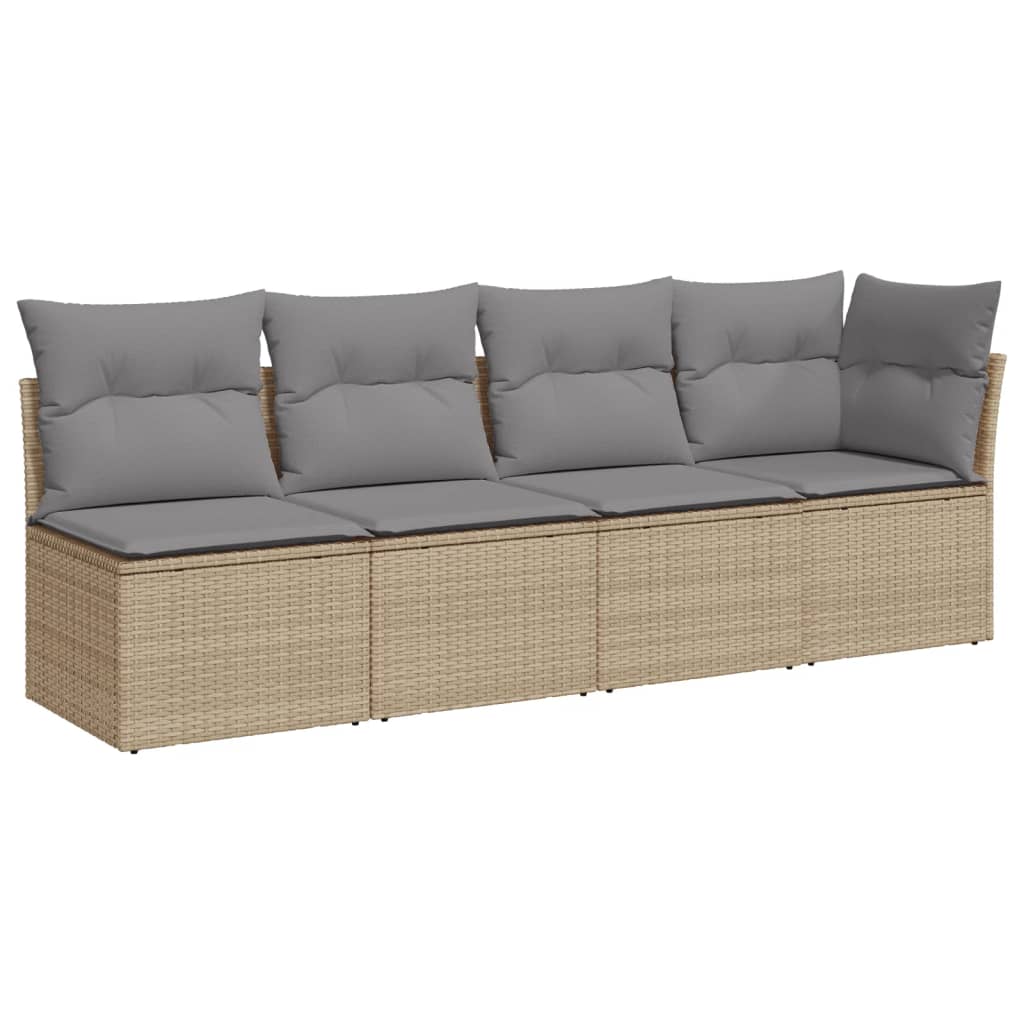 Divano da Giardino con Cuscini a 4 Posti Beige in Polyrattan - homemem39