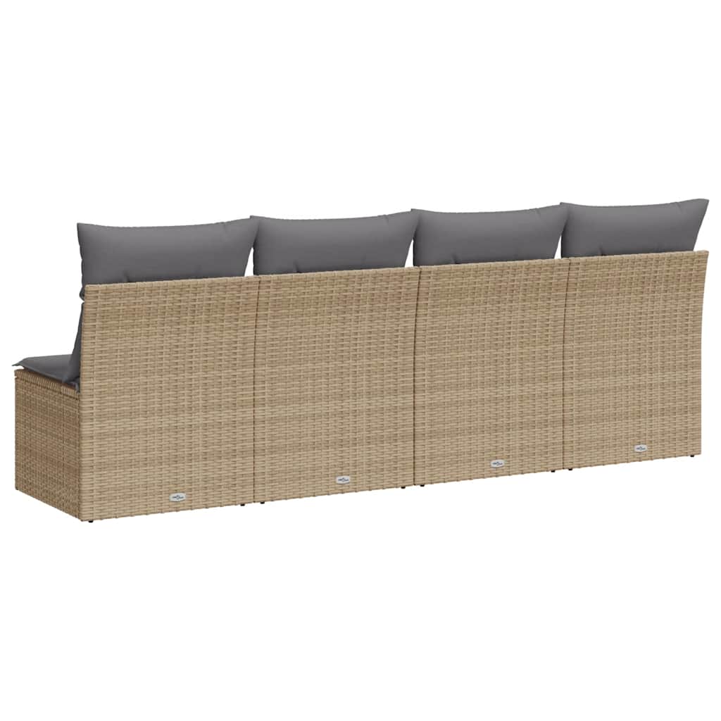 Divano da Giardino con Cuscini a 4 Posti Beige in Polyrattan - homemem39