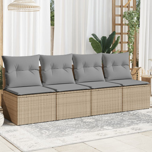 Divano da Giardino con Cuscini a 4 Posti Beige in Polyrattan - homemem39