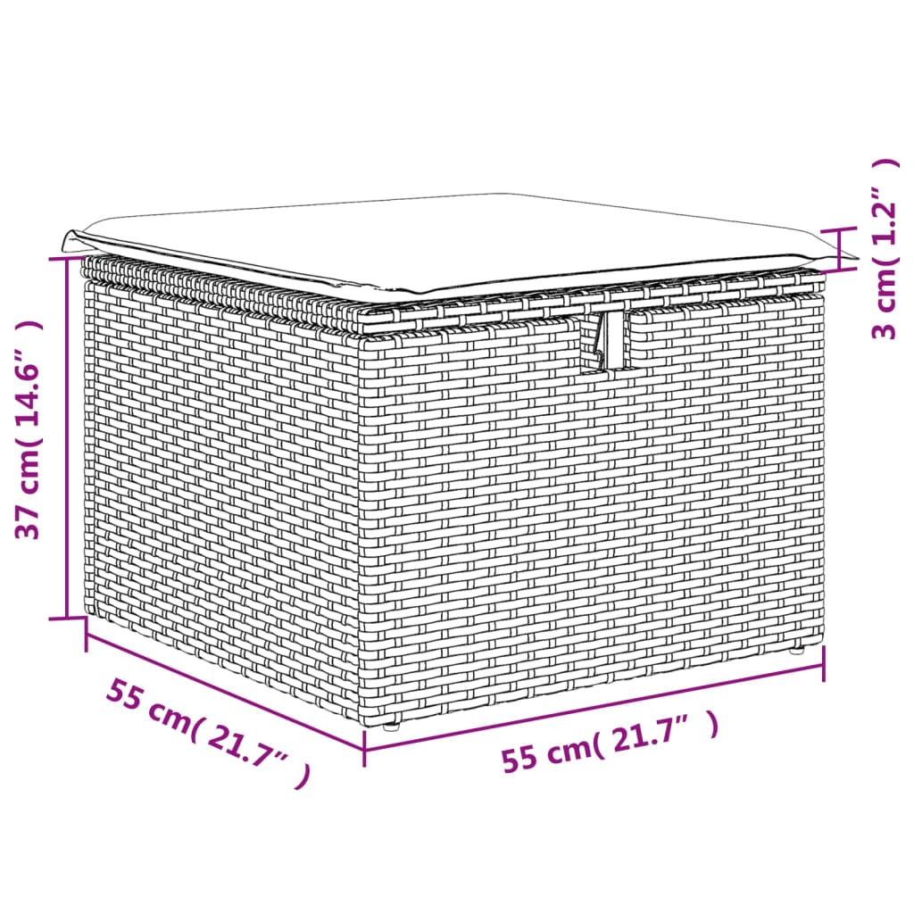Sgabello Giardino con Cuscino Beige 55x55x37 cm in Polyrattan | homemem39