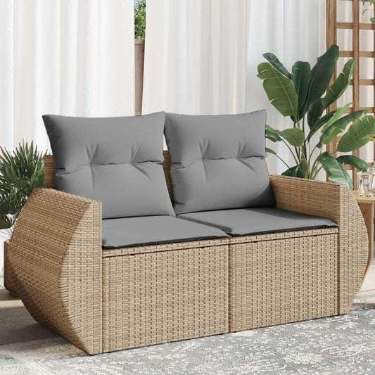 Divano da Giardino con Cuscini a 2 Posti Beige in Polyrattan | homemem39