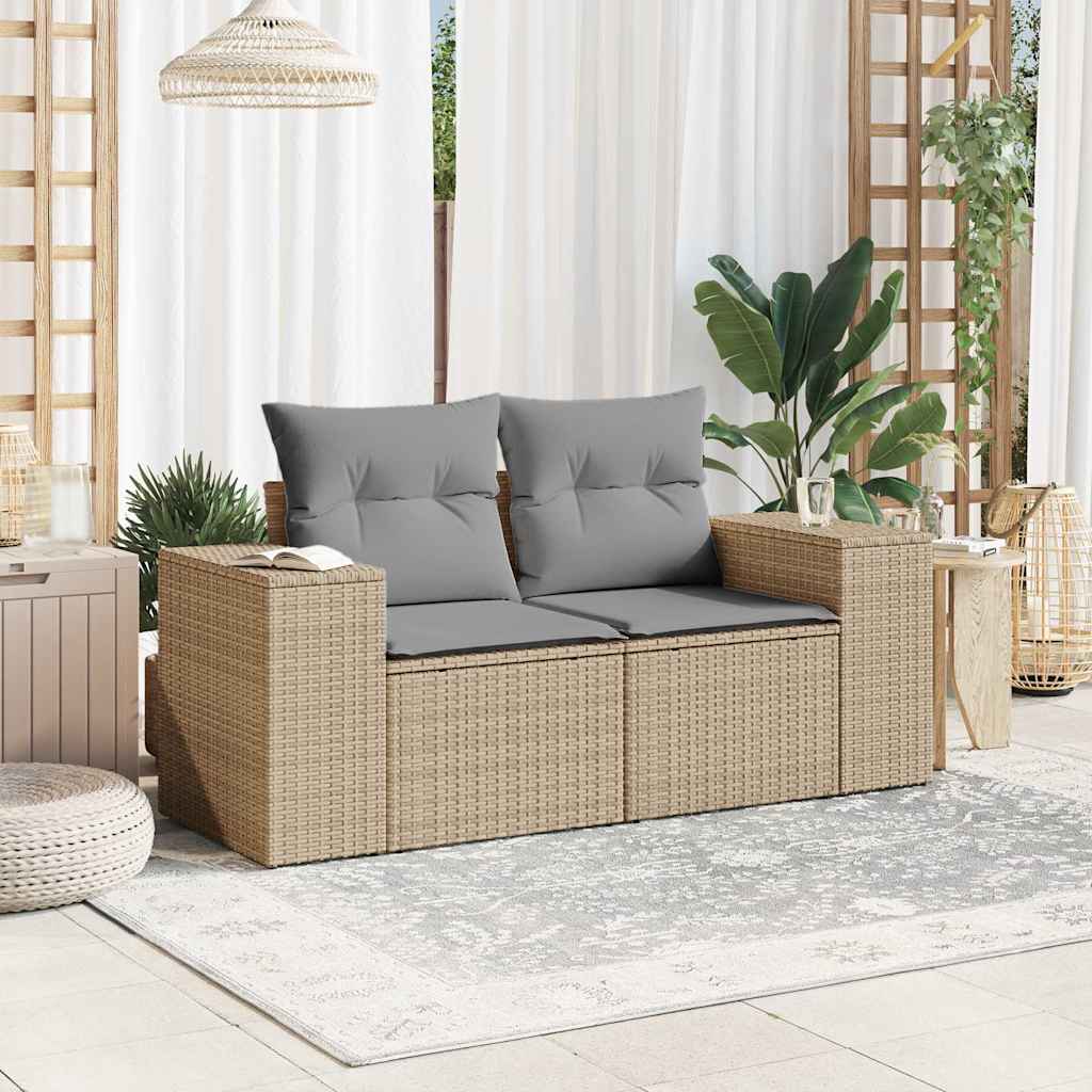 Divano da Giardino con Cuscini a 2 Posti Beige in Polyrattan - homemem39