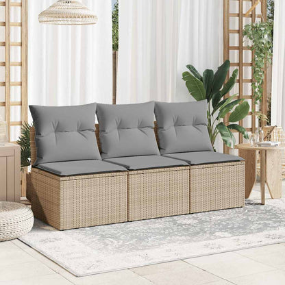 Divano da Giardino con Cuscini a 3 Posti Beige in Polyrattan - homemem39