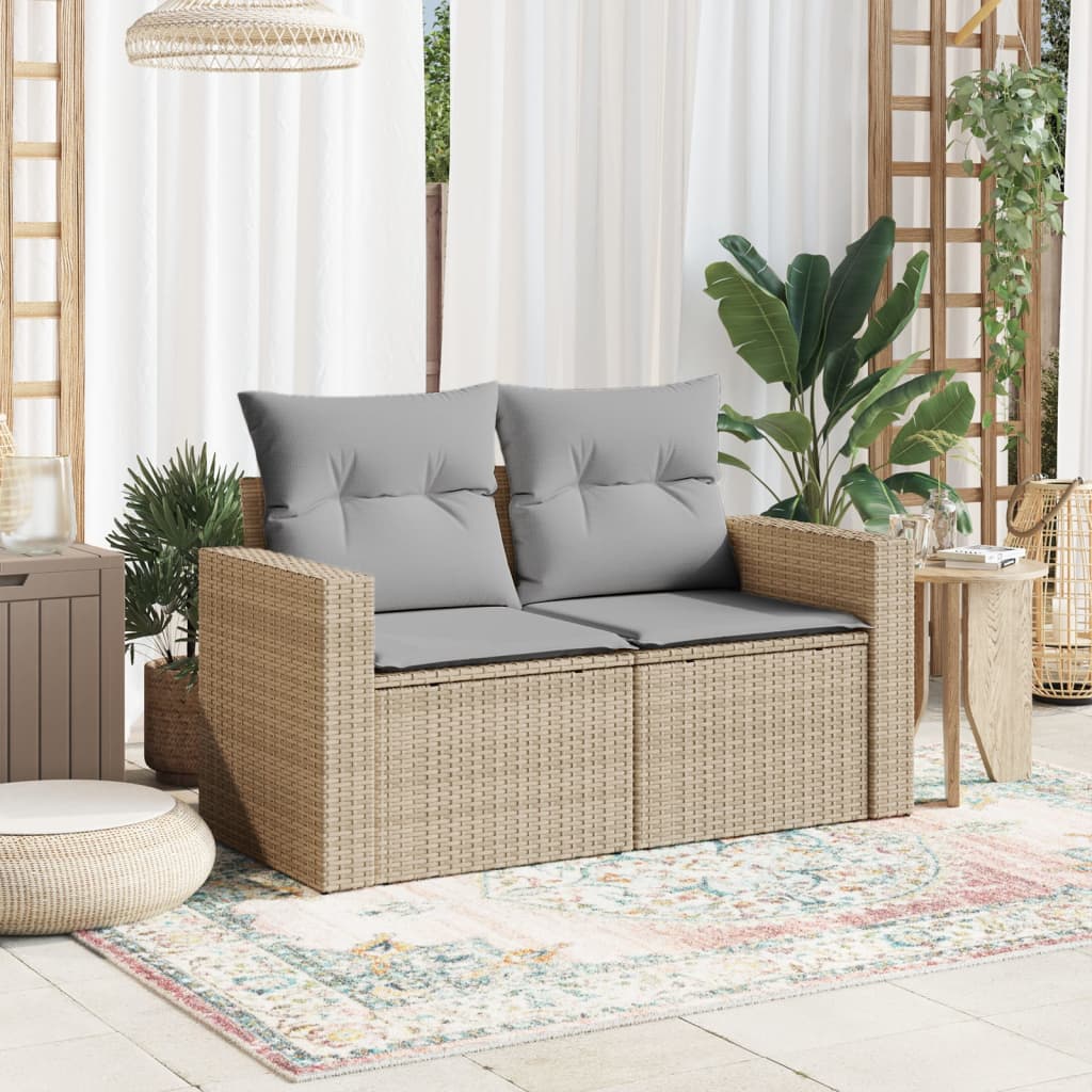 Divano da Giardino con Cuscini a 2 Posti Beige in Polyrattan | homemem39