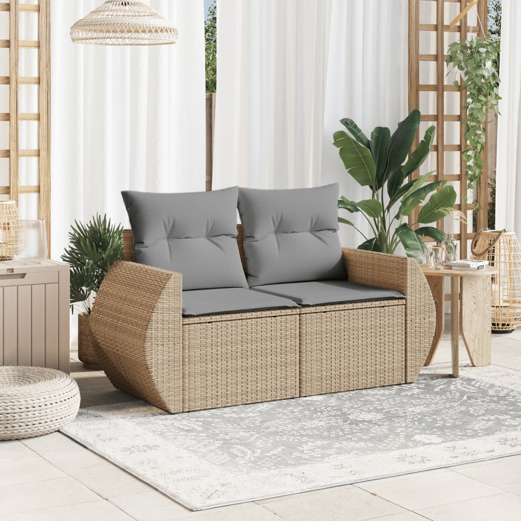 Divano da Giardino con Cuscini a 2 Posti Beige in Polyrattan - homemem39